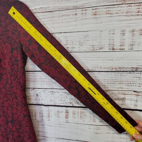 LOFT Red Black Floral Embossed Whimsigoth Midi Dress Size XS Fit & Flare NWT - Picture 11 of 11